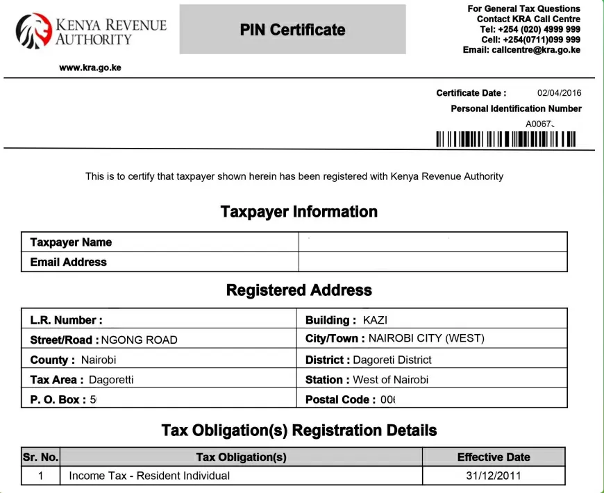 What is a KRA Personal Identification Number (PIN) in Kenya?